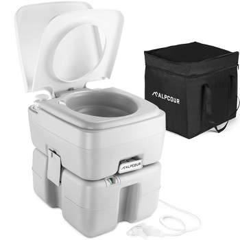 Alpcour 5.3 Gallon Compact Portable Toilet – Indoor & Outdoor Commode with Piston Pump Flush and Washing Sprayer