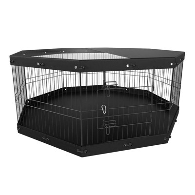Munora 8-Panel Foldable Dog Playpen - 24" Height Pet Exercise Pen with Top Cover & Bottom Pad, Indoor/Outdoor Puppy Fence