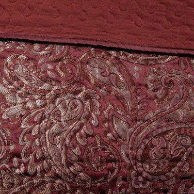 Burgundy Reversible Queen Microfiber Jacquard Bedspread Set