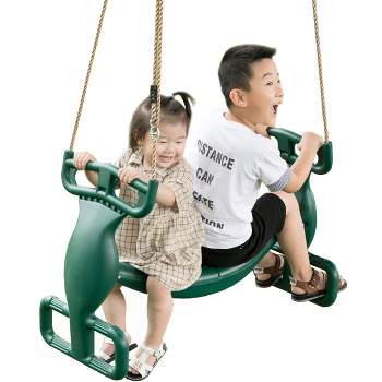 PLAYBERG Outdoor Swingset Plastic Double Glider Playground Patio 2 Person Kids Fun Swing, Green