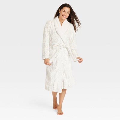 Women's Leopard Print Faux Fur Robe - Stars Above™ Off-White M/L