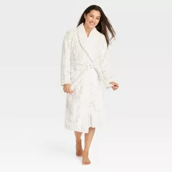 Women's Leopard Print Faux Fur Robe - Stars Above™ Off-White XS/S