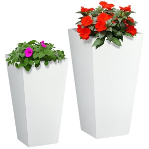 Aghana Digitals 2-Pack Gray Outdoor Magnesium Oxide Planters, 22in & 18in Stackable Flower Pots - 1 of 4