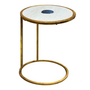Syemin End Tables 20 Inch Round Side End Table, Decorative Side End Table with White Marble Top, Small Design Accent Table, White, 13"*13"*20" - 1 of 4