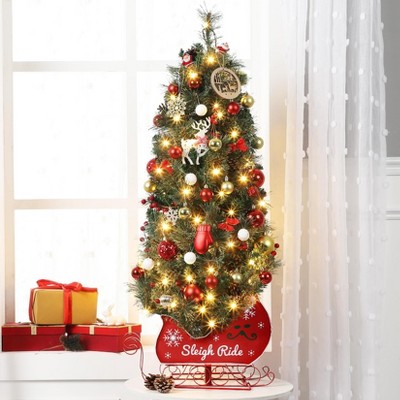 Pre-installed lighted Christmas tree, snowflake Christmas tree, sleigh base, artificial Christmas tree for home decoration