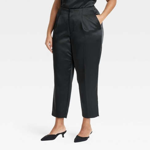 Women's Super-High Rise Tapered Ankle Tailored Satin Trousers - A New Day™  Black 20