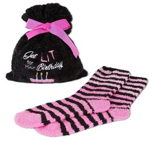 Memoi Get Lit Cozy Socks & Gift Bag Set Black One Size - 1 of 1