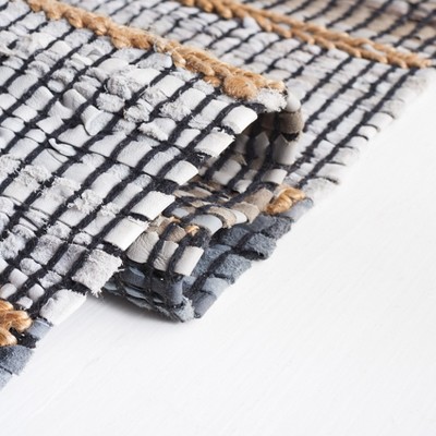 Handmade Grey and Natural Cowhide Leather 8' x 10' Area Rug