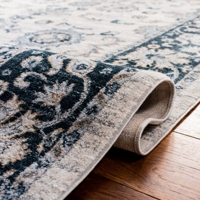 Isabella Cream and Navy Floral Border 3' x 5' Area Rug