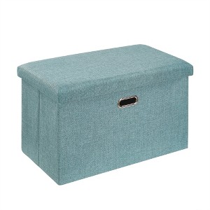 VECELO Folding Storage Ottoman Bench, End of Bed Linen Fabric Foot Rest Stool with Padded Seat, Large Footstool for Bedroom or Living Room - 1 of 4