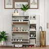 Vynxaria Bohemia Style Shoe Cabinet - 3 Rattan Flip Drawers, 3 Shelves, 1 Storage Drawer, and Hooks for Hallway/Entryway Organization (Antique White). - 2 of 4