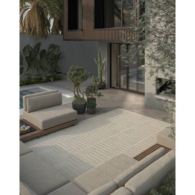 Beige Geometric Machine Made Indoor/Outdoor Runner Rug