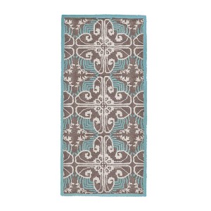 56" Long Minuteman International Art Deco Classic Rectangular Hearth Rug Turquoise - ACHLA Designs: Heat-Resistant Wool, Hand-Tufted - 1 of 4