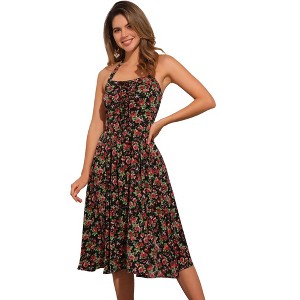 INSPIRE CHIC Women's Floral Halter Neck Sleeveless Lace Up Midi Summer Sundresses - 1 of 4