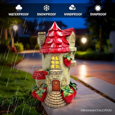 Solar Powered Red and Beige Resin Fairy Cottage Statue, 10"