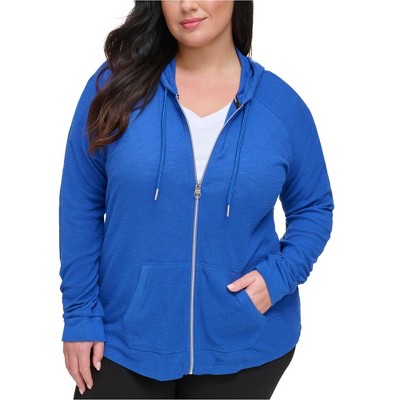 Calvin Klein Womens Ruched Sleeve Zip Hoodie Sweatshirt