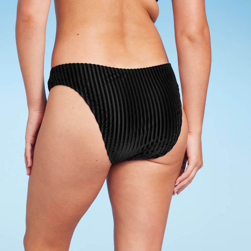 Women's Velour Ribbed Cheeky Bikini Bottom - Shade & Shore™ Black, 2 of 8