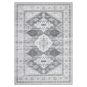 Washable Vintage Chenille Floral Print Farmhouse Area Rugs for Home Office - 1 of 4