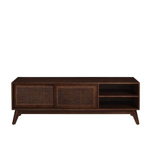ACEPANO 59 in. W Modern Rattan Media Console with Solid Wood Legs & Rattan Cabinet Doors-Dark Brown - 1 of 4