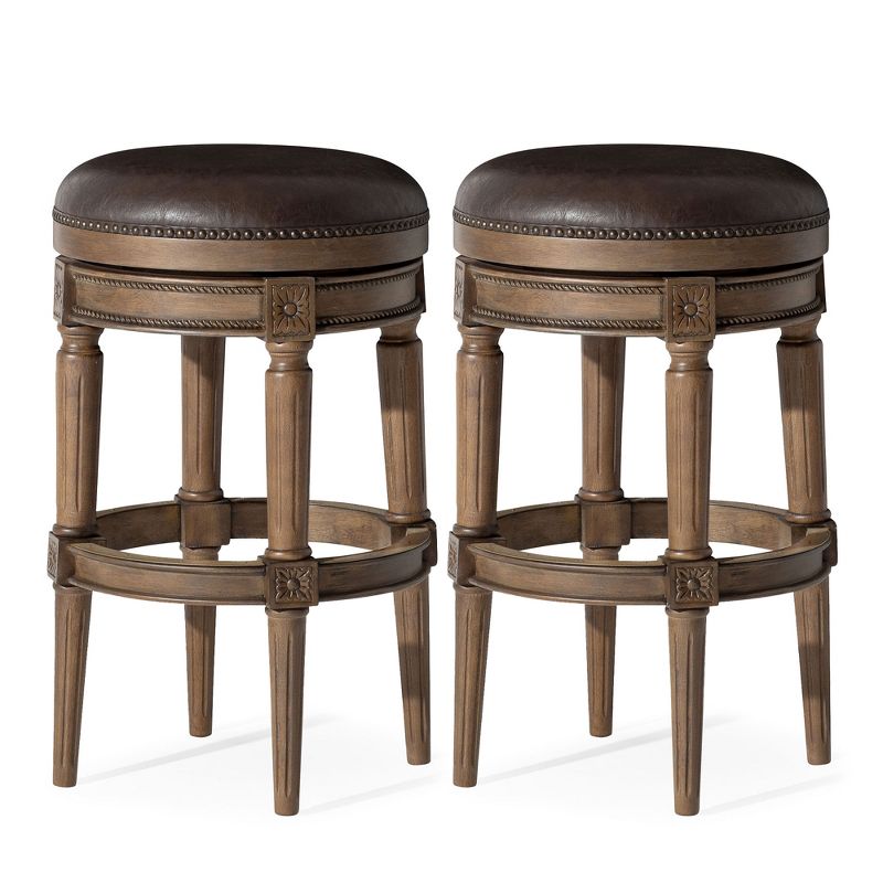 Maven Lane Pullman Upholstered Backless Kitchen Stool with Vegan Leather Cushion Seat, Set of 2, 1 of 7