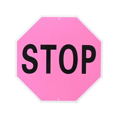 Unique Bargains Aluminum Reflective Rust Free Waterproof Stop Sign Black Lettering On Pink Background