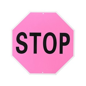 Unique Bargains Aluminum Reflective Rust Free Waterproof Stop Sign Black Lettering On Pink Background - 1 of 4
