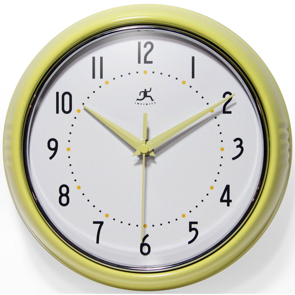 9.5" Retro Metal Wall Clock Yellow - Infinity Instruments