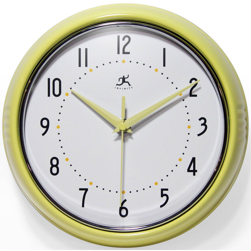 Photos - Wall Clock 9.5" Retro Metal  Yellow - Infinity Instruments