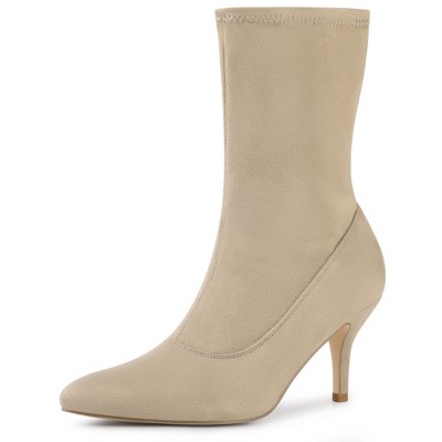 Allegra K Women's Pointy Toe Size Zipper Stretch Sock Stiletto Heels Boots