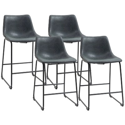 Black PU leather vintage bar stools 4-piece set for restaurant and bar space