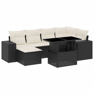 vidaXL 7 Piece Patio Sofa Set with Cushions Black and Cream Poly Rattan - 1 of 4