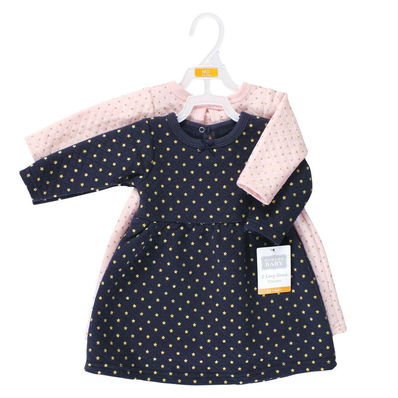 Hudson Baby Infant Girl Cotton Dresses, Metallic Navy Pink, 2 of 5