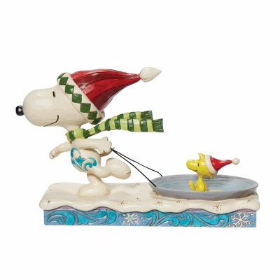 Jim Shore 5.0 Inch Gliding Into The Holidays Snoopy Woodstock Saucer Sled Figurines