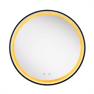 LNC Bathroom Mirrors 31.5-in W x 36-in H Oval  Black and Gold Framed Luxury LED Wall Mirror - 1 of 4