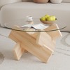KTMBDW Circular Modern Coffee Table, 33.4-inch Tempered Glass Table Top, Distinctive Design Tea Table with Wood Colored Legs for Living Room - 4 of 4