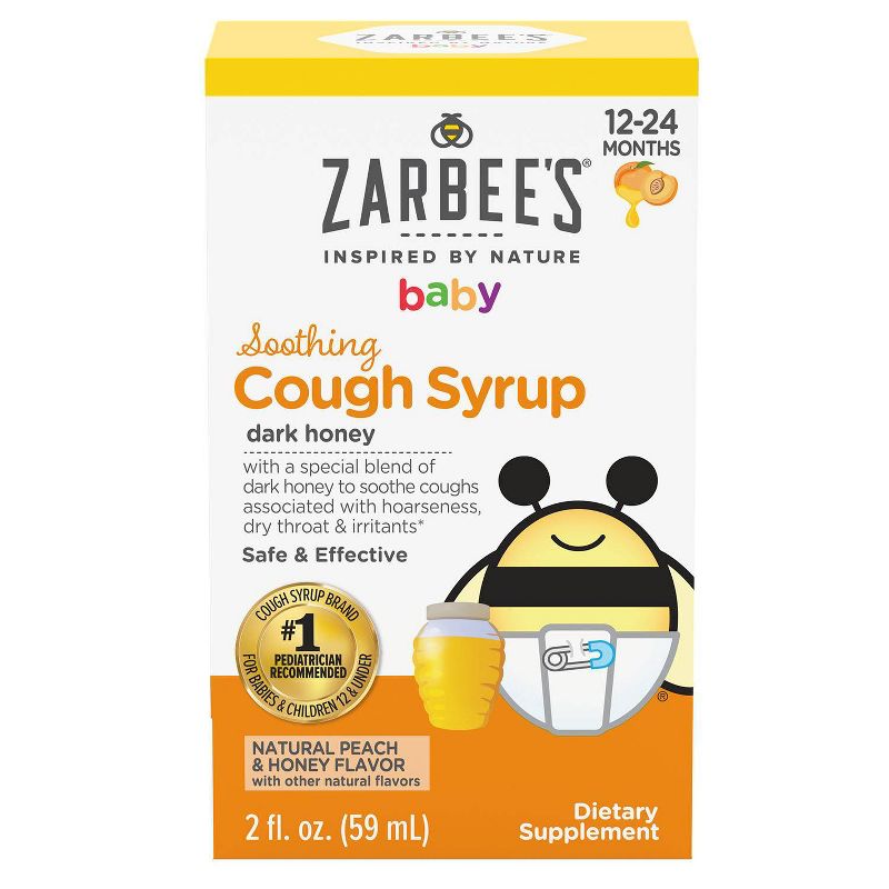 Zarbee&#39;s Baby Soothing Cough Syrup with Dark Honey - Natural Peach &#38; Honey Flavor - 2 fl oz, 1 of 11