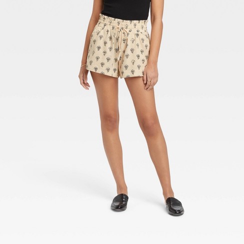 Linen shorts high waist Beige shorts Loungewear women Cotton shorts women