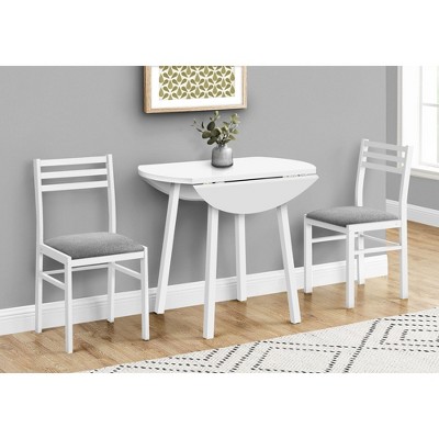Monarch Specialties Dining Table Set 3pcs Set Small 35 inch Drop Leaf Kitchen White Metal And Laminate Grey Fabric Contemporary Modern
