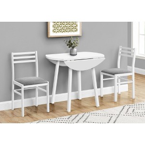 Monarch Specialties Dining Table Set 3pcs Set Small 35 inch Drop Leaf Kitchen White Metal And Laminate Grey Fabric Contemporary Modern - 1 of 4
