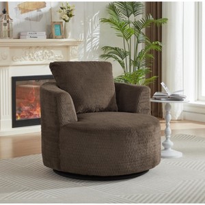 Lyngins Faux Fur Swivel Accent Chairs,Upholstered Arm Chairs with Wooden Base for Living Room,Bedroom - 1 of 4