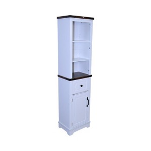 ORRD Narrow Farmhouse Storage Cabinet, White & Black Walnut Tall Linen Tower with Adjustable Shelves for Bathroom - 1 of 4