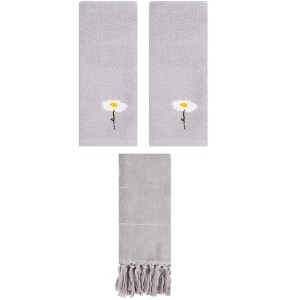 REGALWOVEN 3 Packs Cotton Soft Absorbent Floral Pattern and Solid Hand Towels - 1 of 4