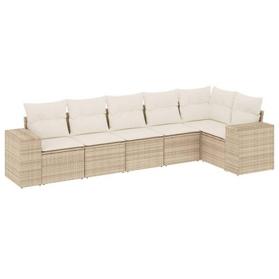 vidaXL 6 Piece Patio Sofa Set with Cushions Beige and Cream Poly Rattan - Without Table