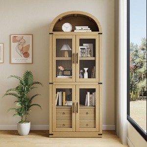 High arched bookcase, 71.7 inches, with 2 inner drawers, freestanding storage cabinet with anti-tip device, suitable for living room, bedroom - 1 of 4