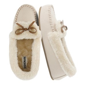 CUSHIONAIRE Stella Women's Moccasin Slippers – Faux Fur Lining, Memory Foam & Wide Widths Available - 1 of 4