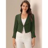 INSPIRE CHIC Women's Regular Fit Notched Lapel Ruched Sleeve Business Crop Blazer - 2 of 4