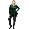 Women's Plus Size V Neck Tulip Hem Long Sleeves Peplum Velvet Blouses - Agnes Orinda - 3 of 4
