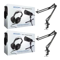 Zoom ZDM-1 2-Person Podcast Microphone Pack Accessory Bundle & Two Knox Boom Arm