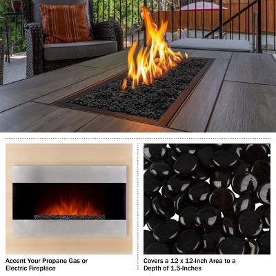 Midnight Black Tempered Glass Fire Pit Rocks, 10lb