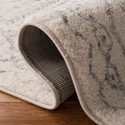 Ivory and Grey Round Synthetic Easy Care Area Rug, 9' x 9'